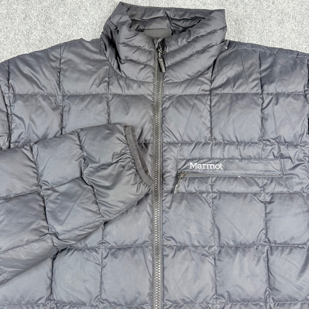 Marmot Puffer Jacket Mens XL Black 600 Fill Down Quilted Full Zip Outdoor Coat